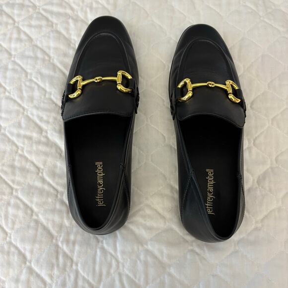 Jeffrey Campbell 7.5 Gold Horsebit Black Loafers Quiet Luxury - Picture 4 of 8